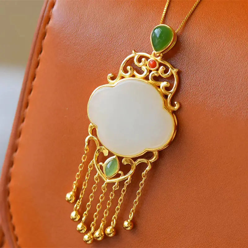 Hetian Jade Antique Necklace Pendant S925 Sterling Silver Vintage