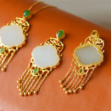 Hetian Jade Antique Necklace Pendant S925 Sterling Silver Vintage