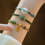 Hetian Jade Beads Bracelet for Women Adjustable Braided Rope Charm Bracelets