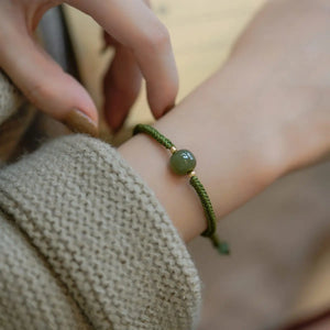 Hetian Jade Beads Bracelet for Women Adjustable Braided Rope Charm Bracelets