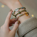 Hetian Jade Beads Bracelet for Women Adjustable Braided Rope Charm Bracelets