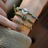 Hetian Jade Beads Bracelet for Women Adjustable Braided Rope Charm Bracelets