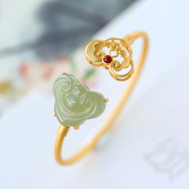 Hetian Jade Bracelet Female Duck Egg Ruyi Ancient Style Open Jade Bracelets