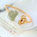 Hetian Jade Bracelet Female Duck Egg Ruyi Ancient Style Open Jade Bracelets