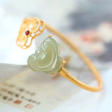 Hetian Jade Bracelet Female Duck Egg Ruyi Ancient Style Open Jade Bracelets