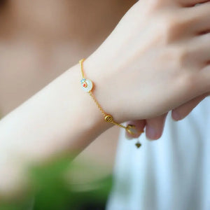 Hetian Jade Bracelet S925 Sterling Silver Plated Cloisonne Auspicious Cloud Peac