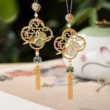 Chinese Style Tassel Pendant Silver Plated Cloisonne Gray Jade Gourd
