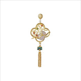 Chinese Style Tassel Pendant Silver Plated Cloisonne Gray Jade Gourd
