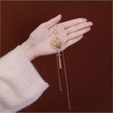 Chinese Style Tassel Pendant Silver Plated Cloisonne Gray Jade Gourd