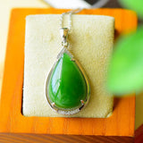 Hetian Jade Green Jade Water Drop Pendant Female Necklace Sterling Silver