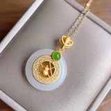 Hetian Jade Necklace Female Gourd Peace Buckle Safeness Ring