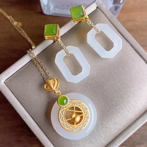 Hetian Jade Necklace Female Gourd Peace Safeness Ring Necklace