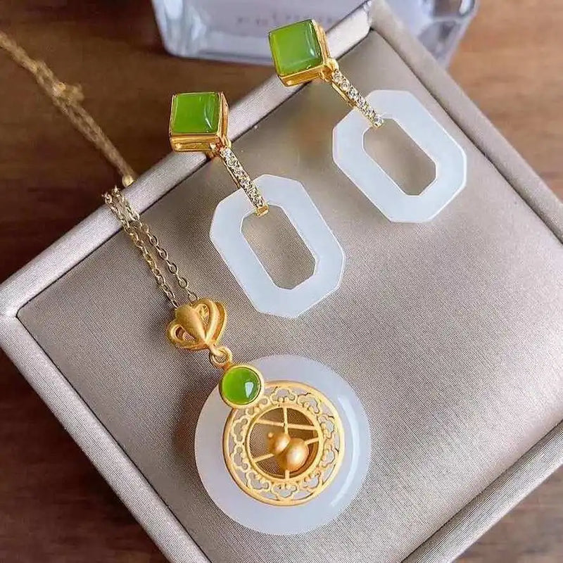 Hetian Jade Necklace Female Gourd Peace Buckle Safeness Ring