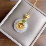 Hetian Jade Necklace Female Gourd Peace Buckle Safeness Ring Necklace