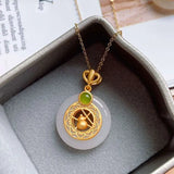 Hetian Jade Necklace Female Gourd Peace Buckle Safeness Ring Necklace