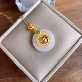Hetian Jade Necklace Female Gourd Peace Buckle Safeness Ring