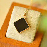 Women's Hetian Dark Jade Necklace - 925 Sterling Silver Gilding
