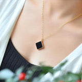 Women's Hetian Dark Jade Necklace - 925 Sterling Silver Gilding