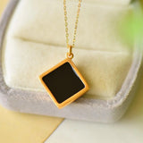 925 Silver Gilded Hetian Dark Jade Necklace Women's Pendant Clavicle Chain