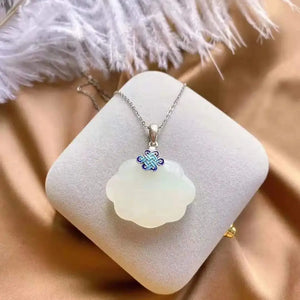 Hetian Jade Necklace Women's Natural Sterling Silver Burnt Chinese Knot Pendant
