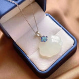 Hetian Jade Necklace Women's Natural Sterling Silver Burnt Chinese Knot Pendant