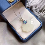 Hetian Jade Necklace Women's Natural Sterling Silver Burnt Chinese Knot Pendant