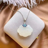 Hetian Jade Necklace Women's Natural Sterling Silver Burnt Chinese Knot Pendant