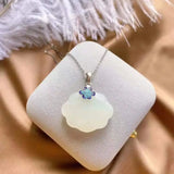 Hetian Jade Necklace Women's Natural Sterling Silver Burnt Chinese Knot Pendant