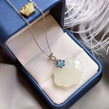 Natural Hetian Jade Necklace with Sterling Silver Chinese Knot Pendant