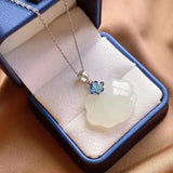 Natural Hetian Jade Necklace with Sterling Silver Chinese Knot Pendant