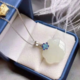 Natural Hetian Jade Necklace with Sterling Silver Chinese Knot Pendant