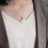 Natural Hetian Jade Necklace with Sterling Silver Chinese Knot Pendant