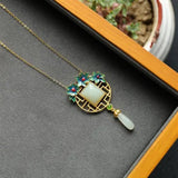 Sterling Silver Gilt Burnt Jade Pendant Necklace
