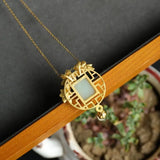 Sterling Silver Gilt Burnt Jade Pendant Necklace