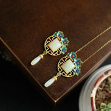 Sterling Silver Gilt Burnt Jade Pendant Necklace