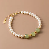 Hetian Jade Pearl Bracelet 925 Silver Retro Chinese Style Gift