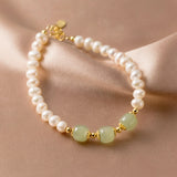 Hetian Jade Pearl Bracelet 925 Silver Retro Chinese Style Gift