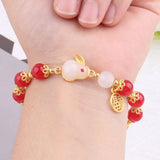 Hetian Jade Rabbit Charm Bracelet Red Marau Hand-woven Rope Beaded Bracelets