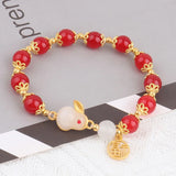 Hetian Jade Rabbit Charm Bracelet Red Marau Hand-woven Rope Beaded Bracelets