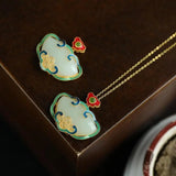 Vintage Hetian Jade Ruyi Pendant Necklace Sterling Silver Ethnic Chinese Style