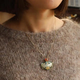 Vintage Hetian Jade Ruyi Pendant Necklace Sterling Silver Ethnic Chinese Style