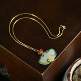 Vintage Hetian Jade Ruyi Pendant Necklace Sterling Silver Ethnic Chinese Style