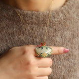 Vintage Hetian Jade Ruyi Pendant Necklace Sterling Silver Ethnic Chinese Style
