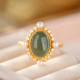 Gray Jade Open Ring with Pearl Grace High-End Jade Jewelry