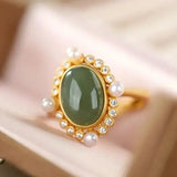 Gray Jade Open Ring with Pearl Grace High-End Jade Jewelry