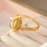 Gray Jade Open Ring with Pearl Grace High-End Jade Jewelry