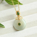 Retro S925 Silver Gold-Plated Gray Jade Safety Buckle Pendant Necklace