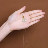 Retro S925 Silver Gold-Plated Gray Jade Safety Buckle Pendant Necklace