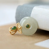 Retro S925 Silver Gold-Plated Gray Jade Safety Buckle Pendant Necklace