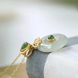 Retro S925 Silver Gold-Plated Gray Jade Safety Buckle Pendant Necklace